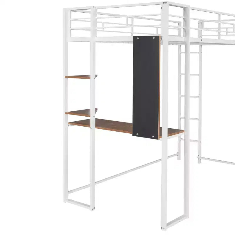 Lit mezzanine en métal de taille double Whisen 42,1 po L x 79,5 po l avec bureau intégré, étagère et échelle, cadre en métal robuste