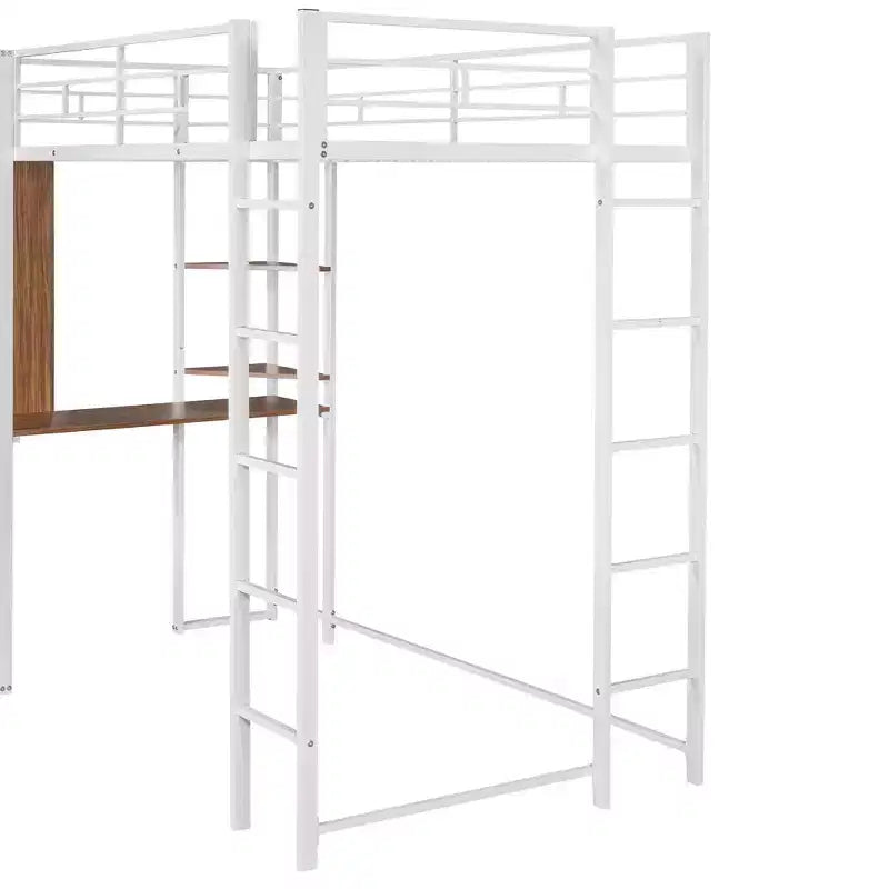 Lit mezzanine en métal de taille double Whisen 42,1 po L x 79,5 po l avec bureau intégré, étagère et échelle, cadre en métal robuste