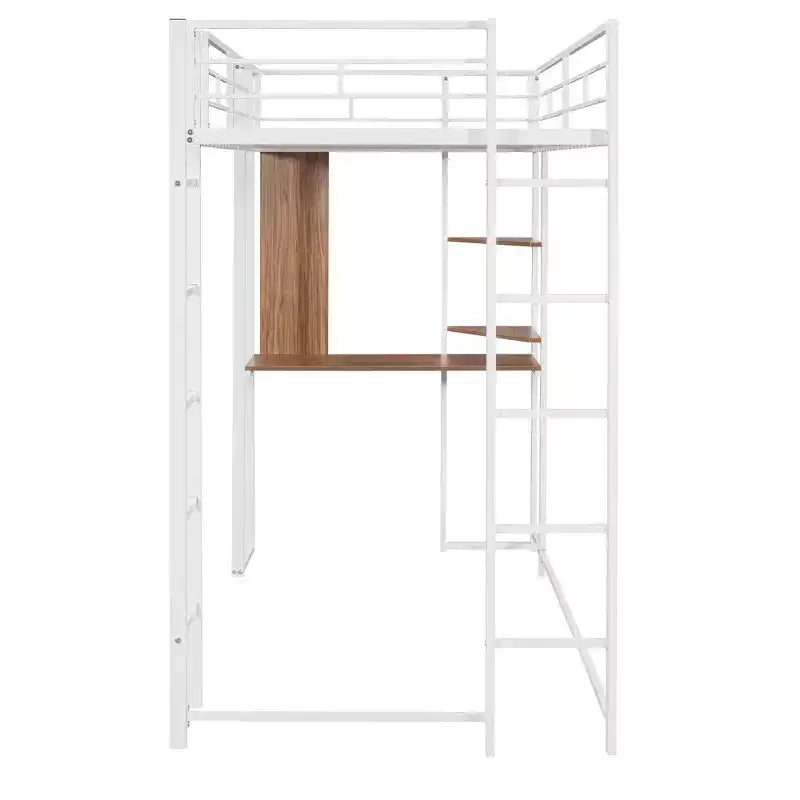 Lit mezzanine en métal de taille double Whisen 42,1 po L x 79,5 po l avec bureau intégré, étagère et échelle, cadre en métal robuste