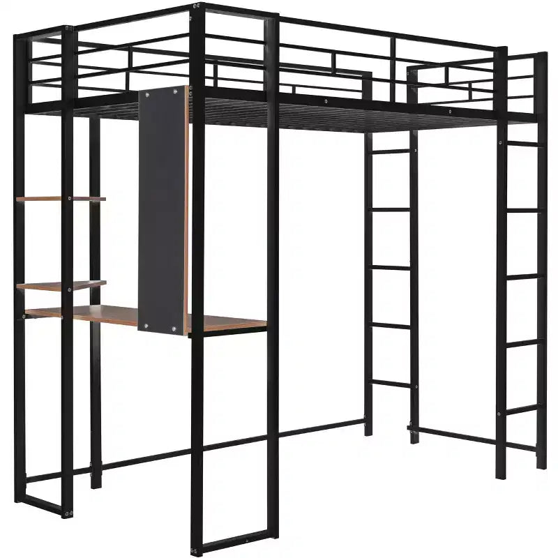 Lit mezzanine en métal de taille double Whisen 42,1 po L x 79,5 po l avec bureau intégré, étagère et échelle, cadre en métal robuste
