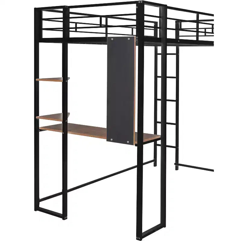 Lit mezzanine en métal de taille double Whisen 42,1 po L x 79,5 po l avec bureau intégré, étagère et échelle, cadre en métal robuste