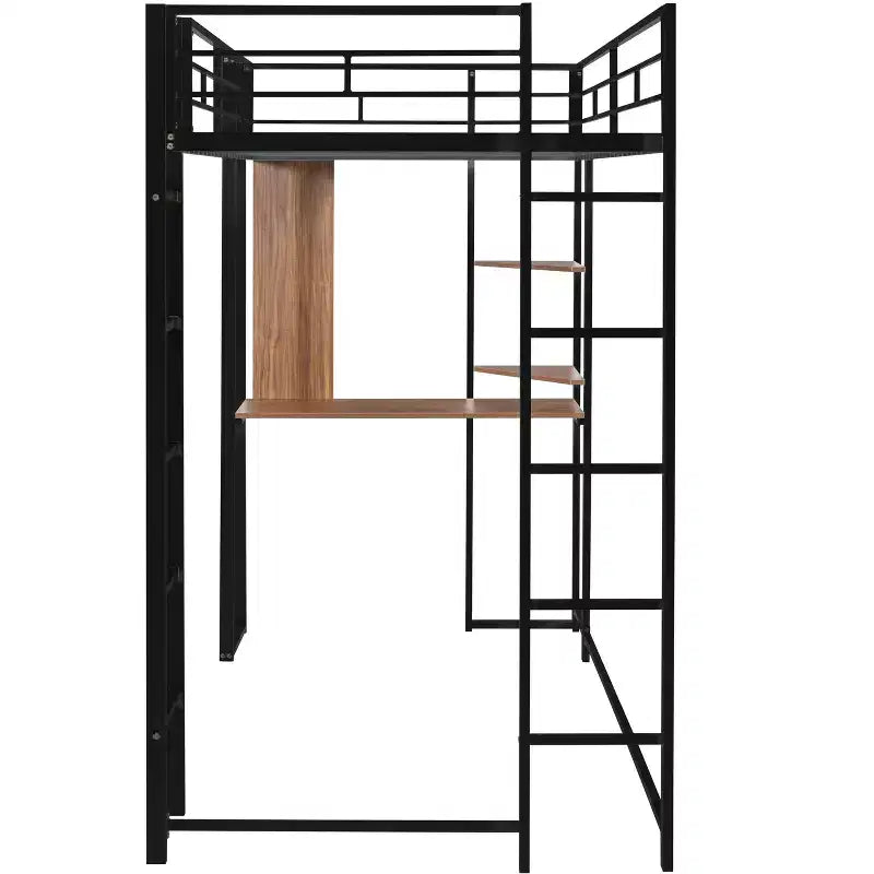 Lit mezzanine en métal de taille double Whisen 42,1 po L x 79,5 po l avec bureau intégré, étagère et échelle, cadre en métal robuste