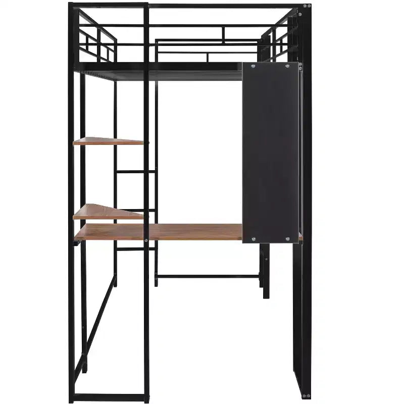 Lit mezzanine en métal de taille double Whisen 42,1 po L x 79,5 po l avec bureau intégré, étagère et échelle, cadre en métal robuste