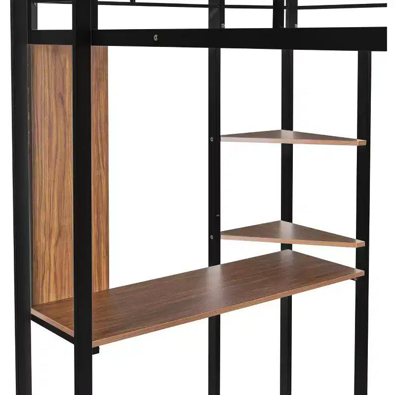 Lit mezzanine en métal de taille double Whisen 42,1 po L x 79,5 po l avec bureau intégré, étagère et échelle, cadre en métal robuste