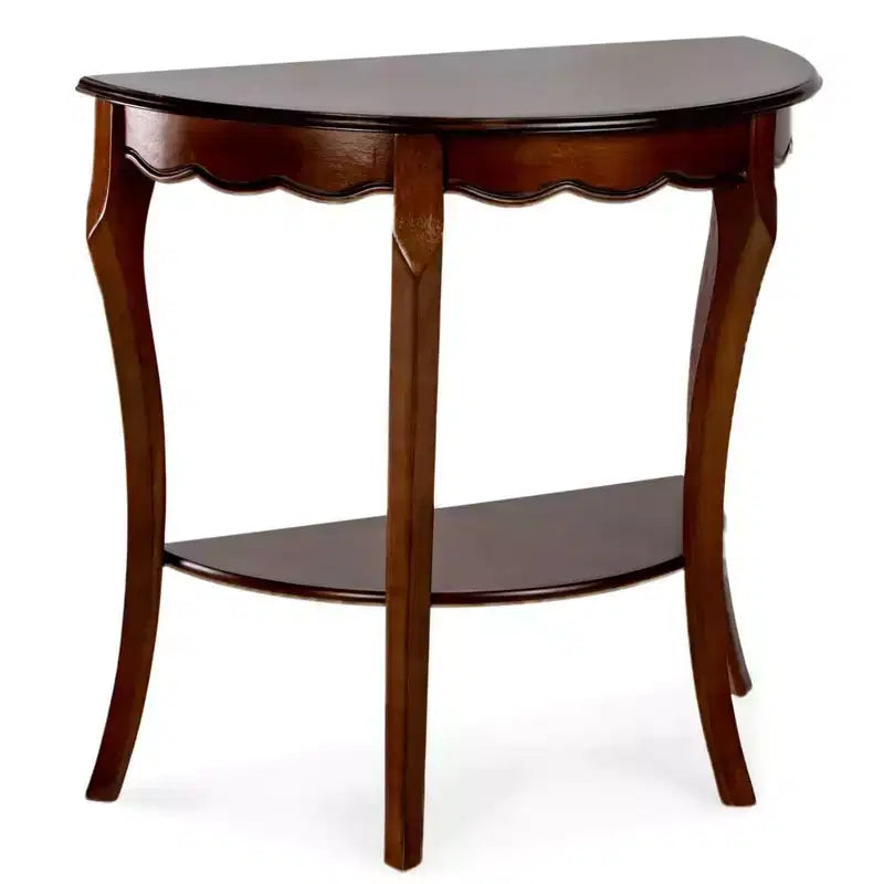 All Things Cedar Wooden Half Moon Console Table with Lower Storage Shelf for Living Room and Entryway Accent Furniture, Classic Accents, Cherry
