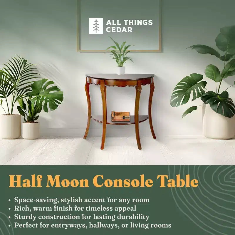 Table d'appoint demi-lune avec étagère de rangement inférieure