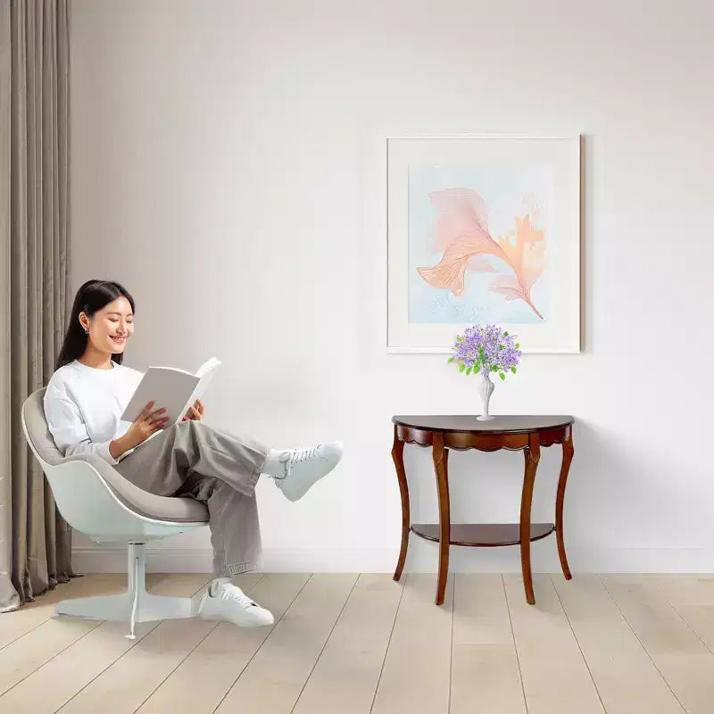 Table d'appoint demi-lune avec étagère de rangement inférieure