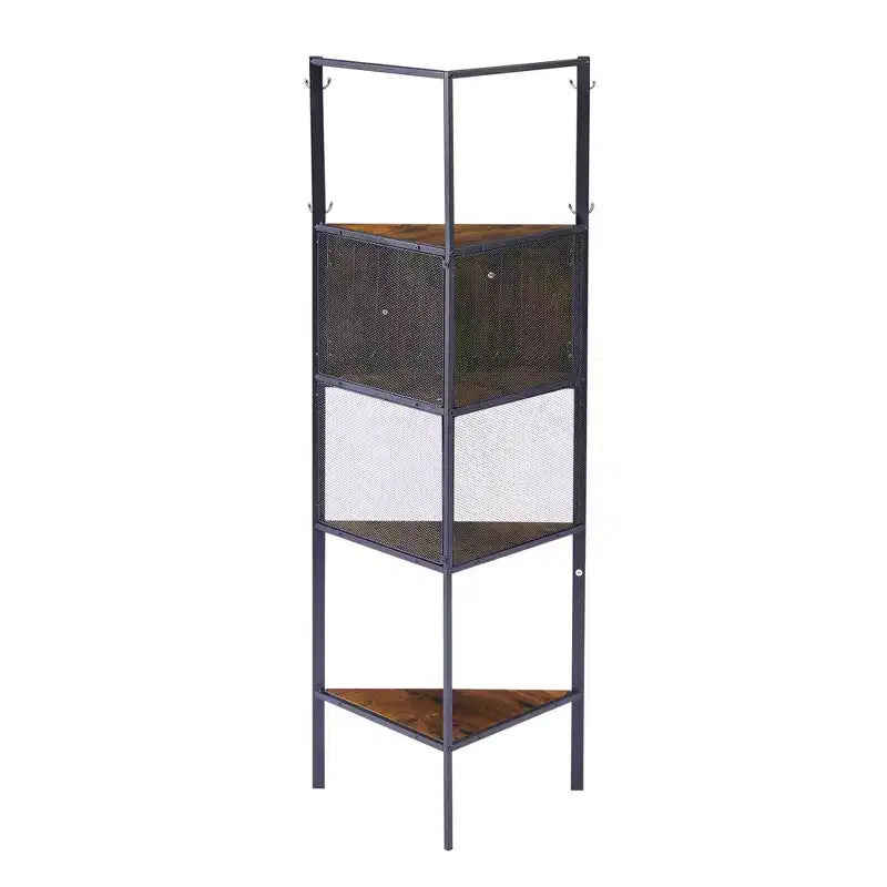 Étagère de Rangement, Étagère Haute avec Étagères Triangulaires en Bois, Bibliothèque pour Petit Espace, Marron