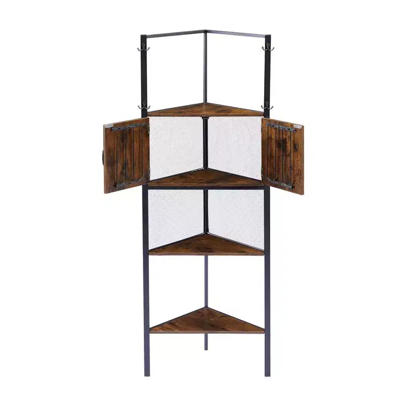 Étagère de Rangement, Étagère Haute avec Étagères Triangulaires en Bois, Bibliothèque pour Petit Espace, Marron