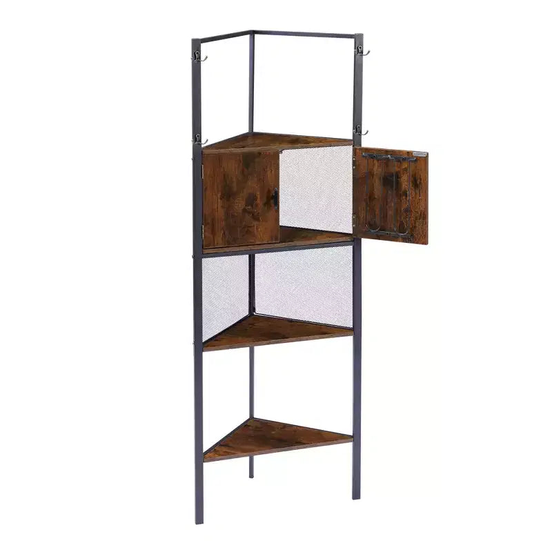 Étagère de Rangement, Étagère Haute avec Étagères Triangulaires en Bois, Bibliothèque pour Petit Espace, Marron