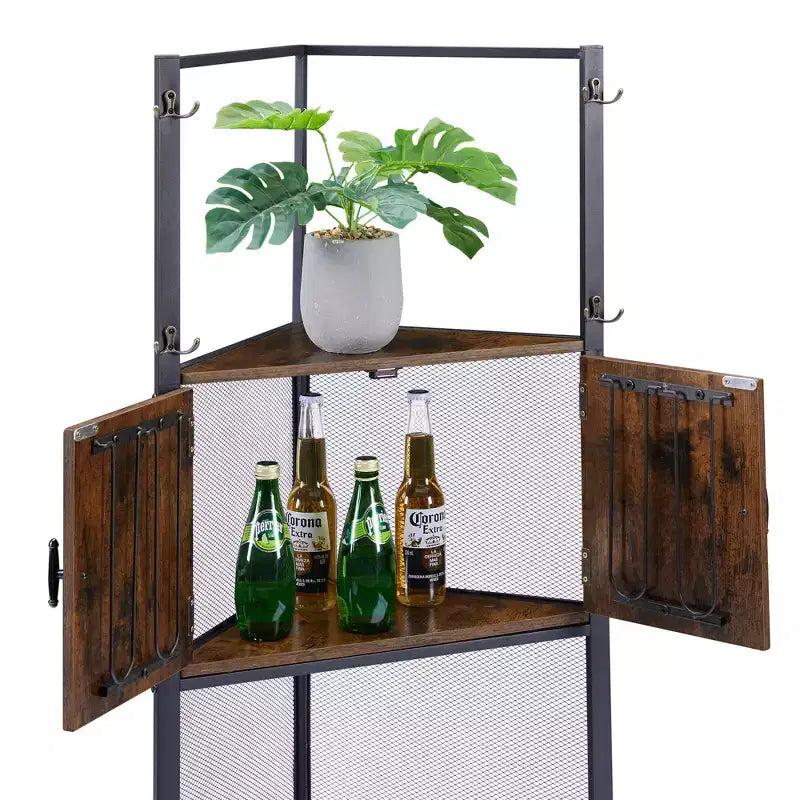 Étagère de Rangement, Étagère Haute avec Étagères Triangulaires en Bois, Bibliothèque pour Petit Espace, Marron