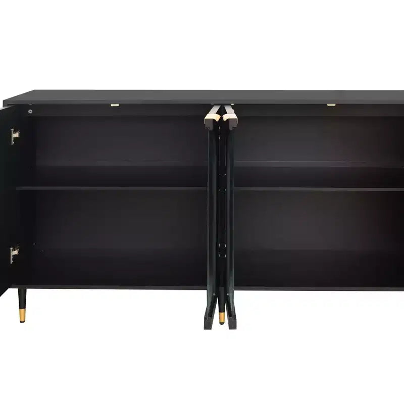 Meuble d'appoint | Cabinet noir laqué en bois avec 4 portes vitrées | Buffet | Desserte | Armoire de rangement