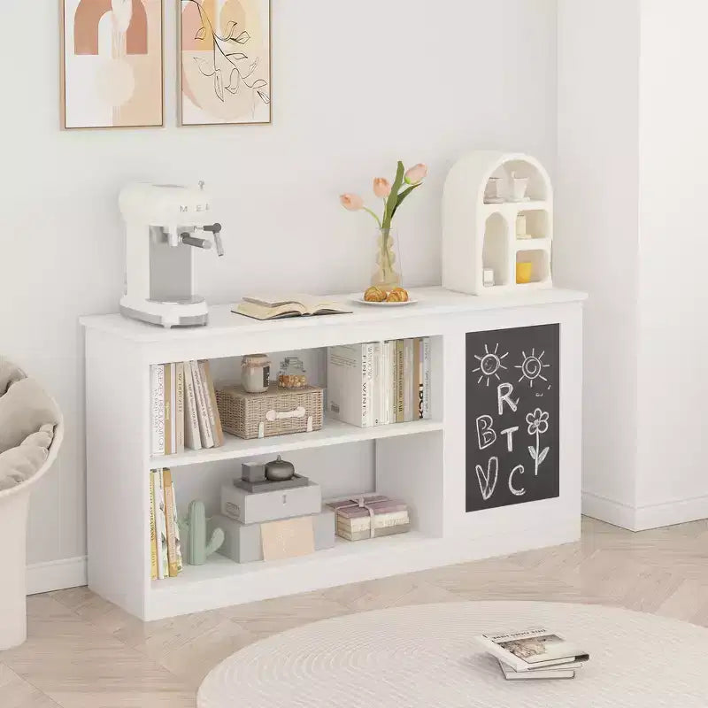 Bibliothèque et armoire de rangement pour jouets pour enfants avec tableau, deux étagères ouvertes - Blanc