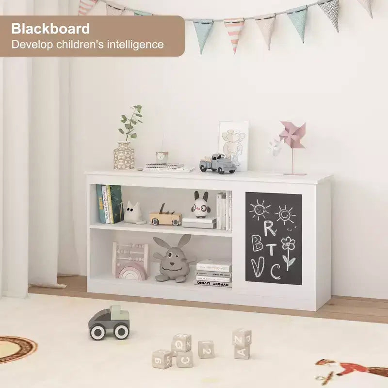 Bibliothèque et armoire de rangement pour jouets pour enfants avec tableau, deux étagères ouvertes - Blanc