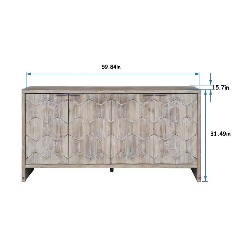 Buffet de salle à manger, armoire de rangement de cuisine avec 4 poignées de porte en métal, meuble de bar à café à motif hexagonal