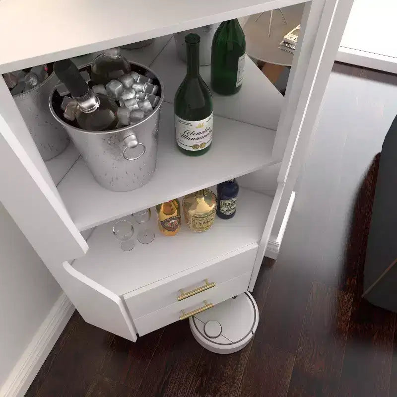 Meuble d'angle bar moderne avec étagères et tiroirs, pour salle à manger ou salon, armoire blanche