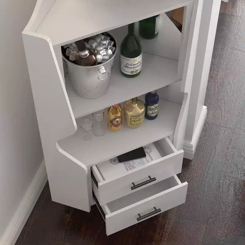 Meuble d'angle bar moderne avec étagères et tiroirs, pour salle à manger ou salon, armoire blanche