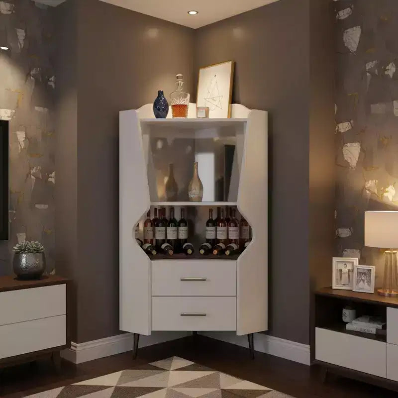 Meuble d'angle bar moderne avec étagères et tiroirs, pour salle à manger ou salon, armoire blanche