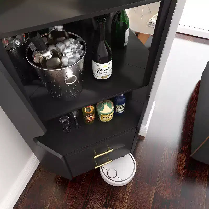 Meuble d'angle bar moderne avec étagères et tiroirs, pour salle à manger ou salon, placard noir