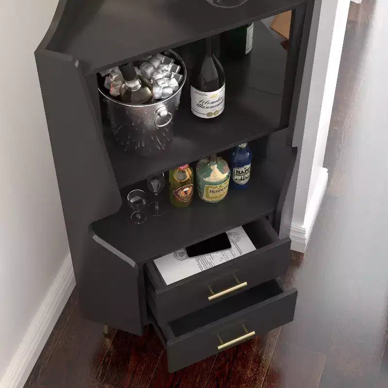 Meuble d'angle bar moderne avec étagères et tiroirs, pour salle à manger ou salon, placard noir
