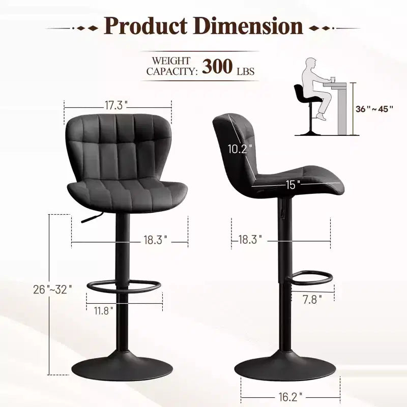 Tabourets de bar pivotants modernes avec dossier, Chaises de salle à manger en similicuir rembourrées et réglables en hauteur pour îlot de cuisine