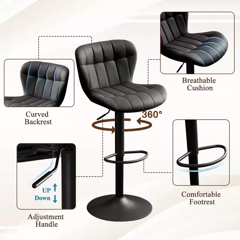 Tabourets de bar pivotants modernes avec dossier, Chaises de salle à manger en similicuir rembourrées et réglables en hauteur pour îlot de cuisine