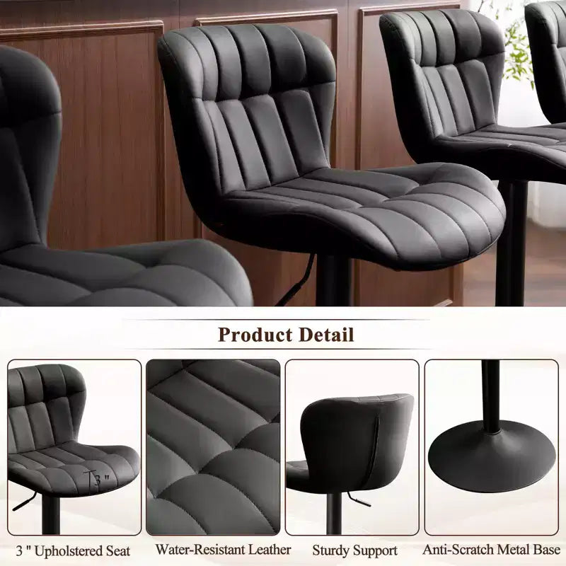 Tabourets de bar pivotants modernes avec dossier, Chaises de salle à manger en similicuir rembourrées et réglables en hauteur pour îlot de cuisine