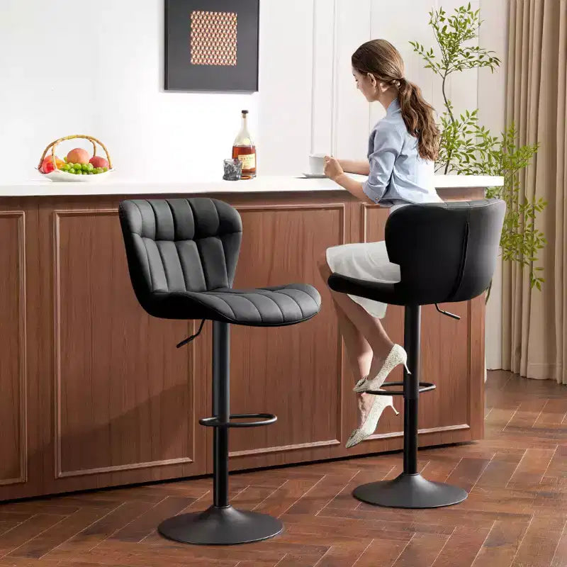Tabourets de bar pivotants modernes avec dossier, Chaises de salle à manger en similicuir rembourrées et réglables en hauteur pour îlot de cuisine