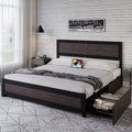 Full Size Bed Frame with 4 Storage Drawers, Metal Slats Support, No Box Spring Needed, Noise-Free Design