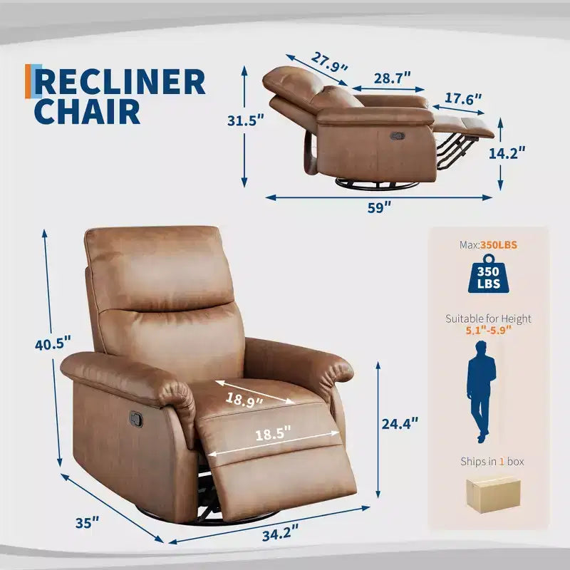 Fauteuil inclinable manuel, basculeur pivotant avec accoudoirs rembourrés, fauteuil inclinable moderne en tissu pour salon, chambre de bébé, chambre à coucher