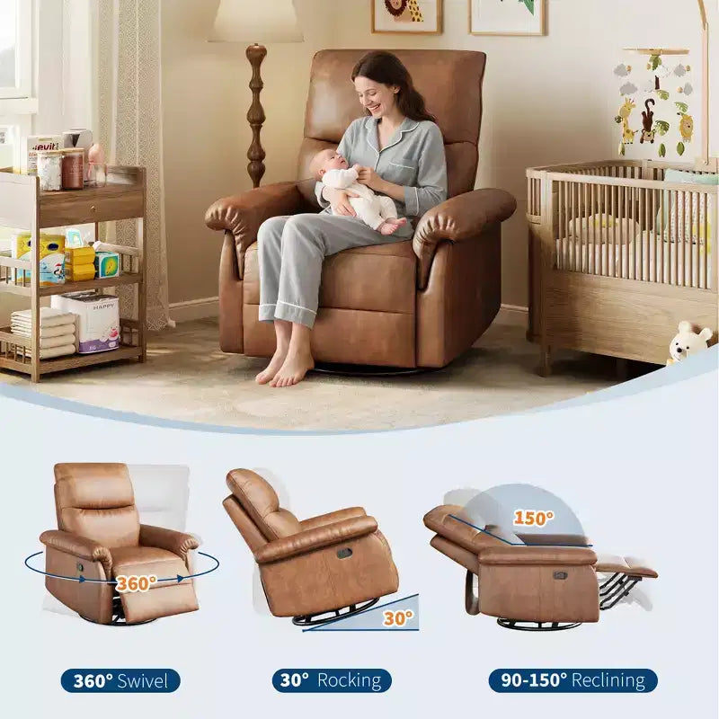 Fauteuil inclinable manuel, basculeur pivotant avec accoudoirs rembourrés, fauteuil inclinable moderne en tissu pour salon, chambre de bébé, chambre à coucher