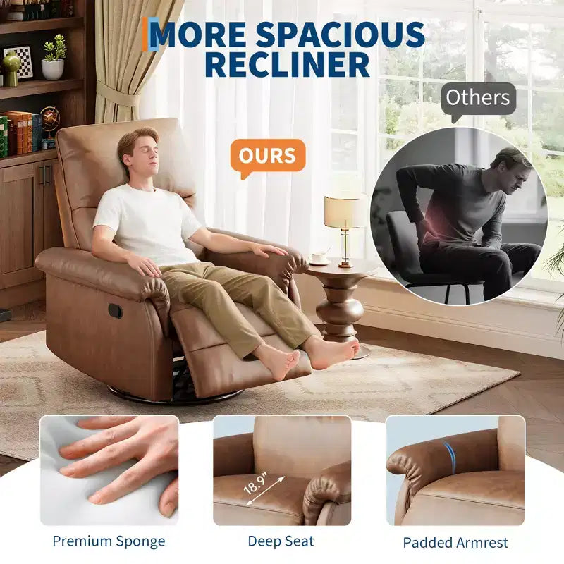 Fauteuil inclinable manuel, basculeur pivotant avec accoudoirs rembourrés, fauteuil inclinable moderne en tissu pour salon, chambre de bébé, chambre à coucher