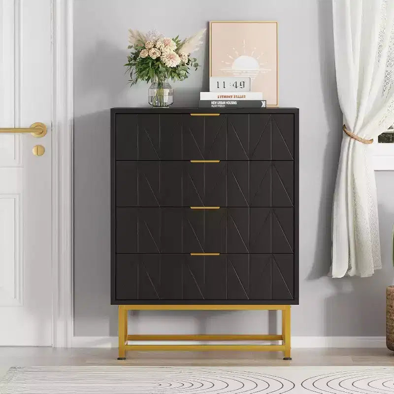 TV Stand,Nightstand,Side Table, Organizer Storage with Metal Handles,4 Drawer Dresser ,Small Dresser Storage Cabinet for Bedroom, Living Room