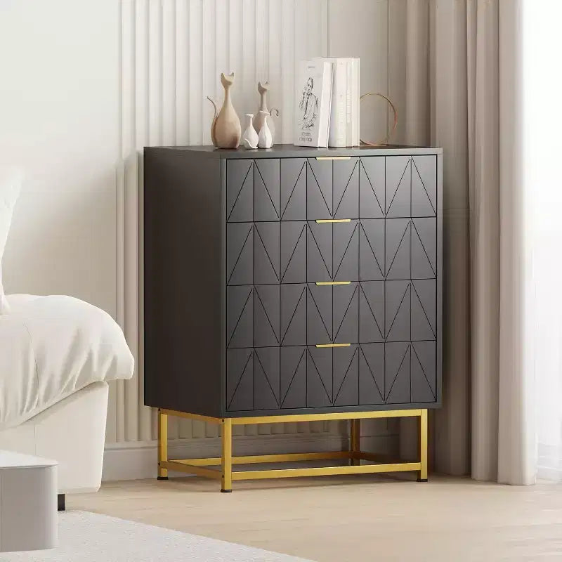 Meuble TV, table de chevet, table d'appoint, meuble de rangement avec poignées métalliques, commode à 4 tiroirs, petite armoire de rangement pour chambre, salon