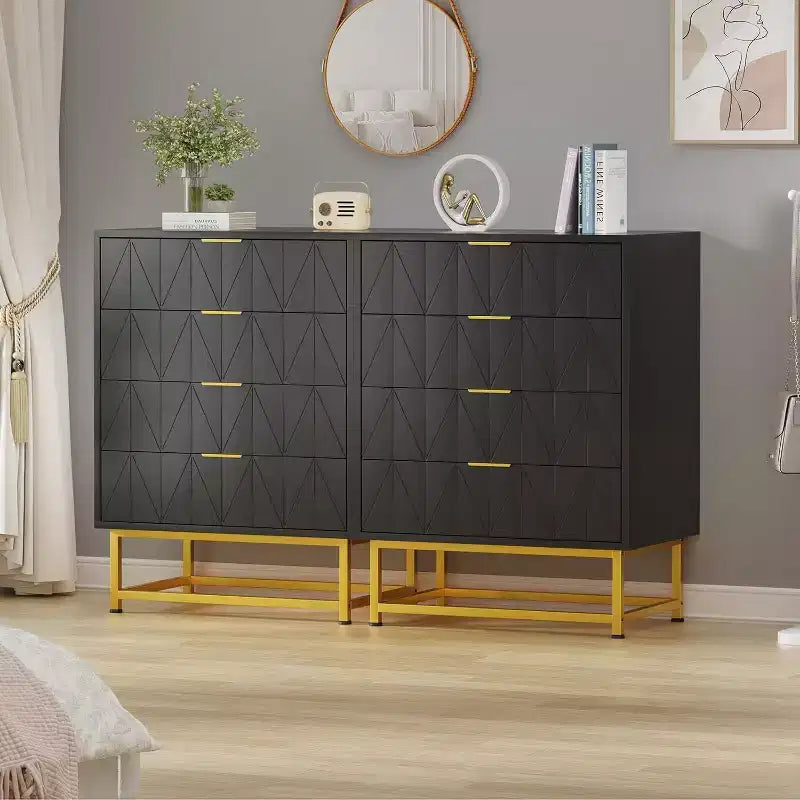 Meuble TV, table de chevet, table d'appoint, meuble de rangement avec poignées métalliques, commode à 4 tiroirs, petite armoire de rangement pour chambre, salon