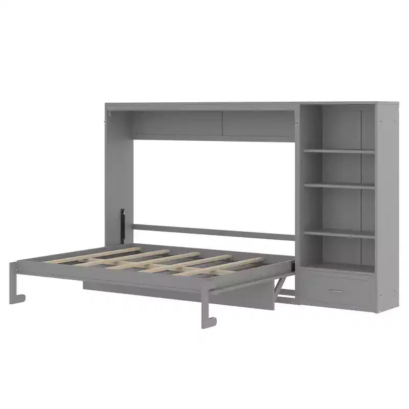 Lit plateforme pliable Queen size et lit escamotable avec compartiments de rangement à hauteur réglable