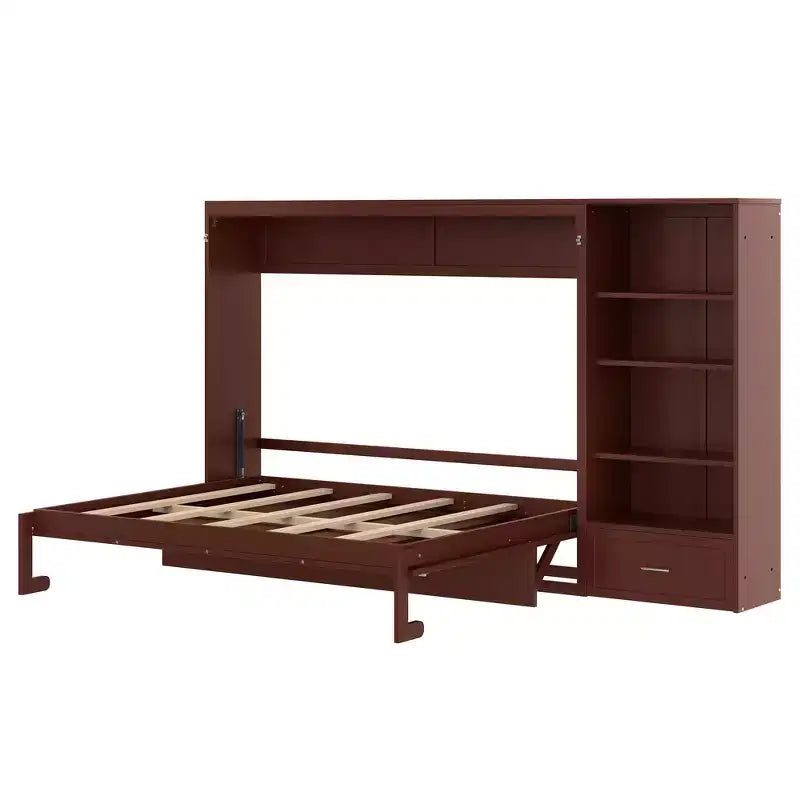 Lit plateforme pliable Queen size et lit escamotable avec compartiments de rangement à hauteur réglable