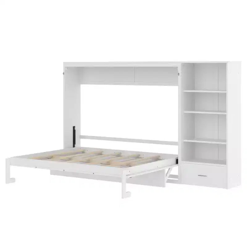 Lit plateforme pliable Queen size et lit escamotable avec compartiments de rangement à hauteur réglable