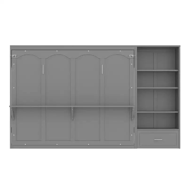 Lit plateforme pliable Queen size et lit escamotable avec compartiments de rangement à hauteur réglable