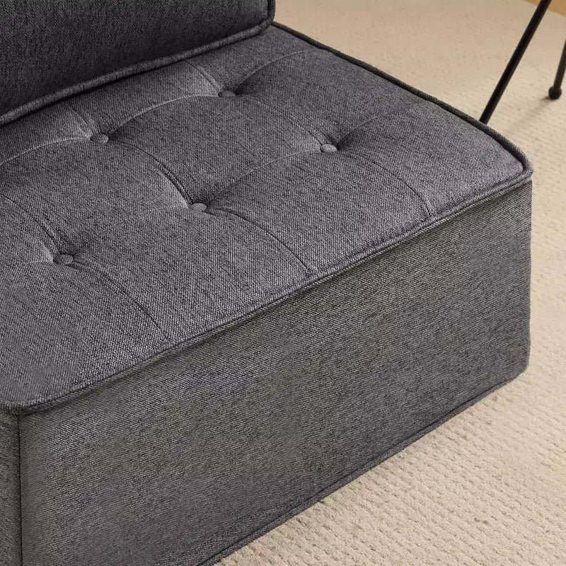 Canapé modulaire en lin gris foncé et bois, taille personnalisable pour petits espaces et tout style de décoration