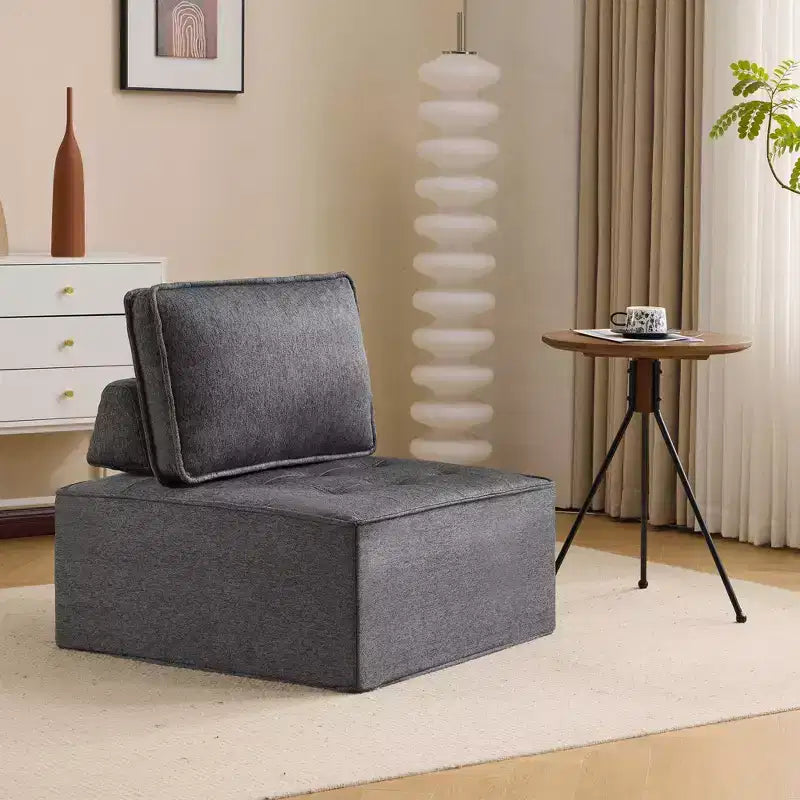 Canapé modulaire en lin gris foncé et bois, taille personnalisable pour petits espaces et tout style de décoration