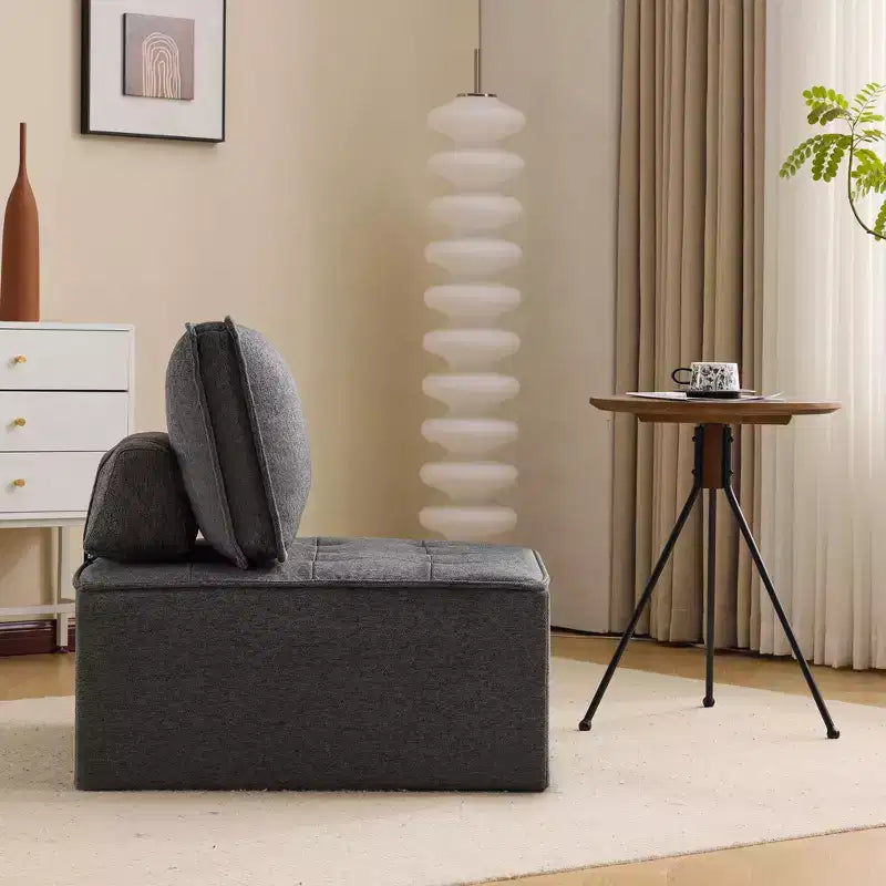 Canapé modulaire en lin gris foncé et bois, taille personnalisable pour petits espaces et tout style de décoration