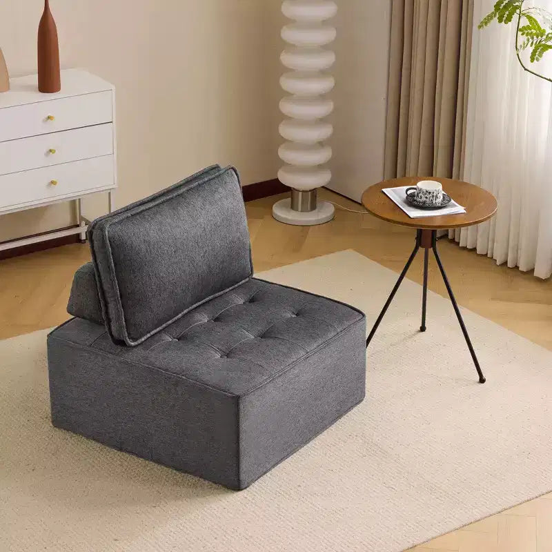 Canapé modulaire en lin gris foncé et bois, taille personnalisable pour petits espaces et tout style de décoration