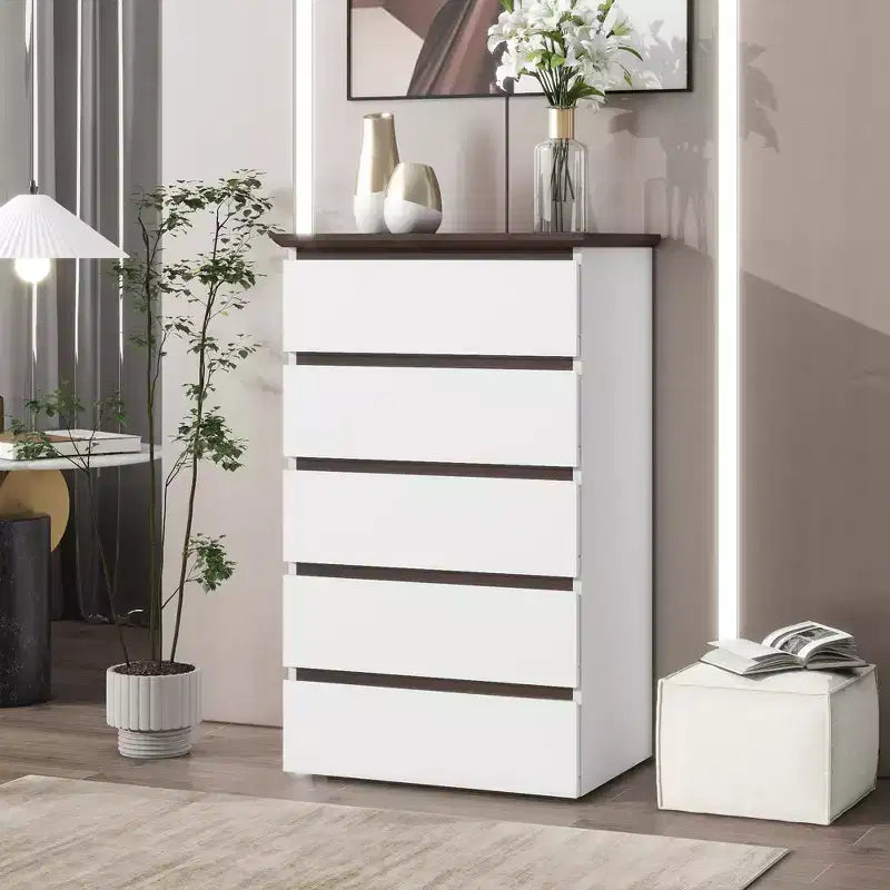 GDFStudio Myra 24 Modern Wooden Storage Dresser with 5 Drawers