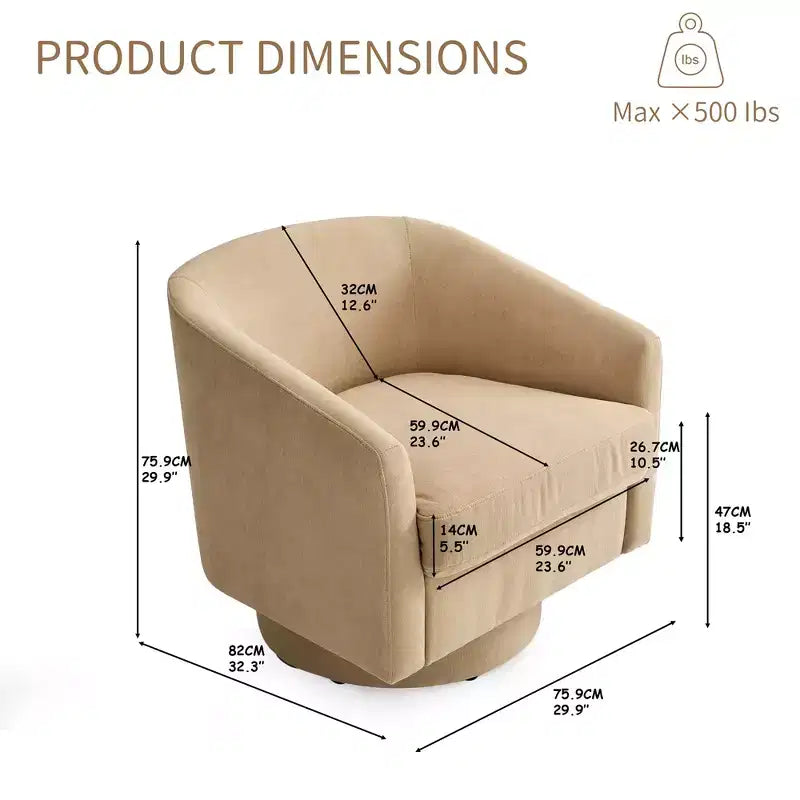 Fauteuil pivotant confortable pour le salon, rembourrage en mousse indéformable, fauteuil pivotant simple pour chambre à coucher, salon, bureau