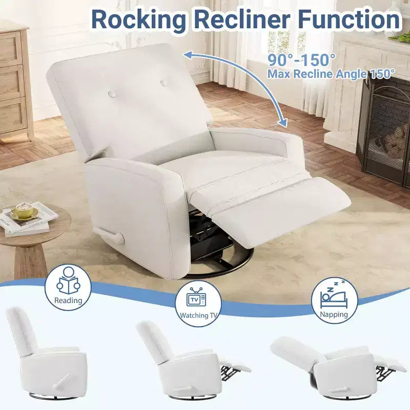 Fauteuil Inclinable Pivotant à 360° Manuel, Fauteuil Glider Rembourré avec Poches Latérales, pour Salon, Chambre, Bureau