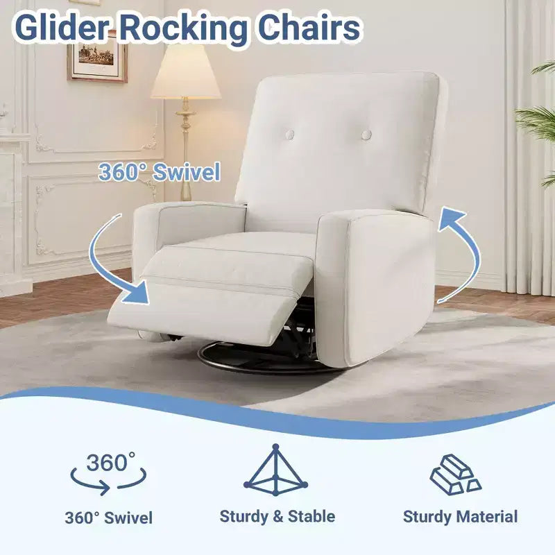 Fauteuil Inclinable Pivotant à 360° Manuel, Fauteuil Glider Rembourré avec Poches Latérales, pour Salon, Chambre, Bureau