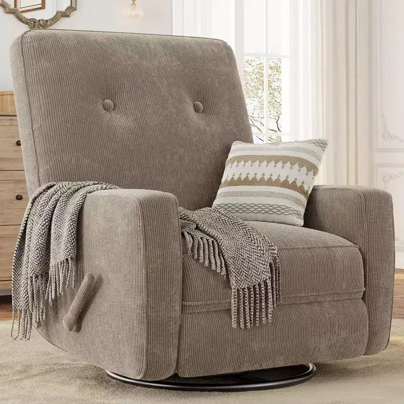 Manual 360 Swivel Rocker Recliner Chair, Overstuffed Glider Chair with Side Pockets, for Living Room, Bedroom, Office