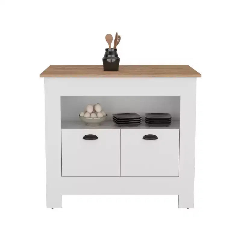 Îlot de cuisine moderne avec 2 portes de placard, organiseur de comptoir avec 3 étagères de rangement, table d'îlot de cuisine pour salle à manger