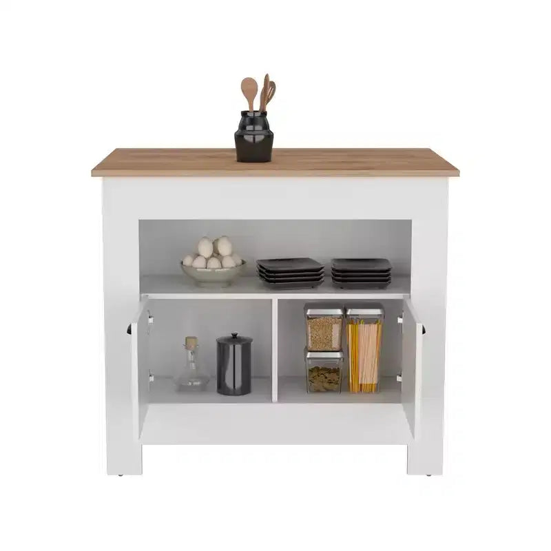 Îlot de cuisine moderne avec 2 portes de placard, organiseur de comptoir avec 3 étagères de rangement, table d'îlot de cuisine pour salle à manger